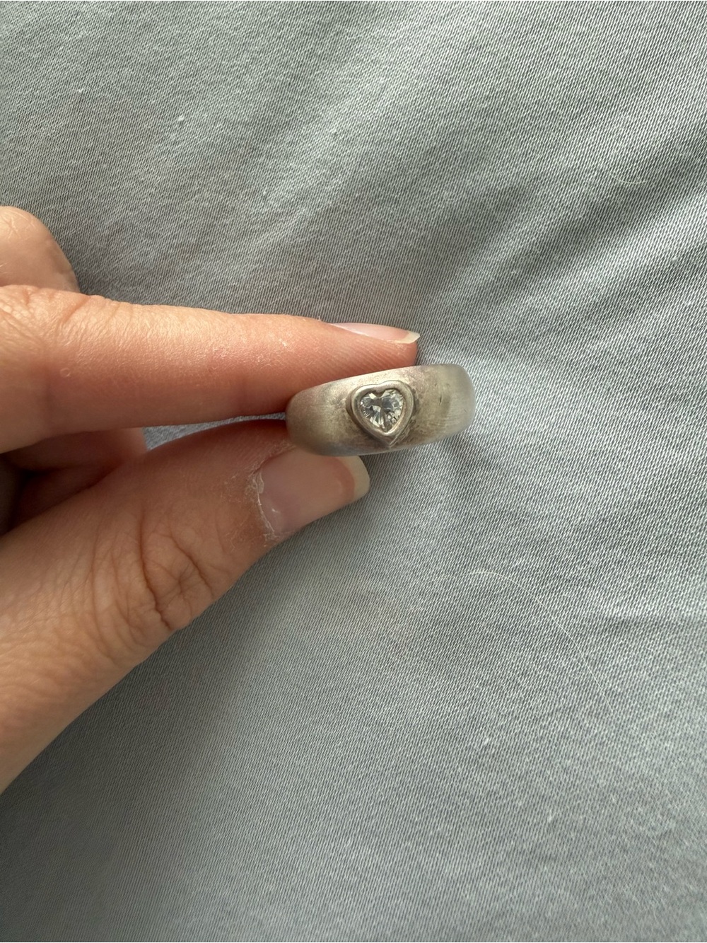 Silver Heart Accent Band Ring - Silver